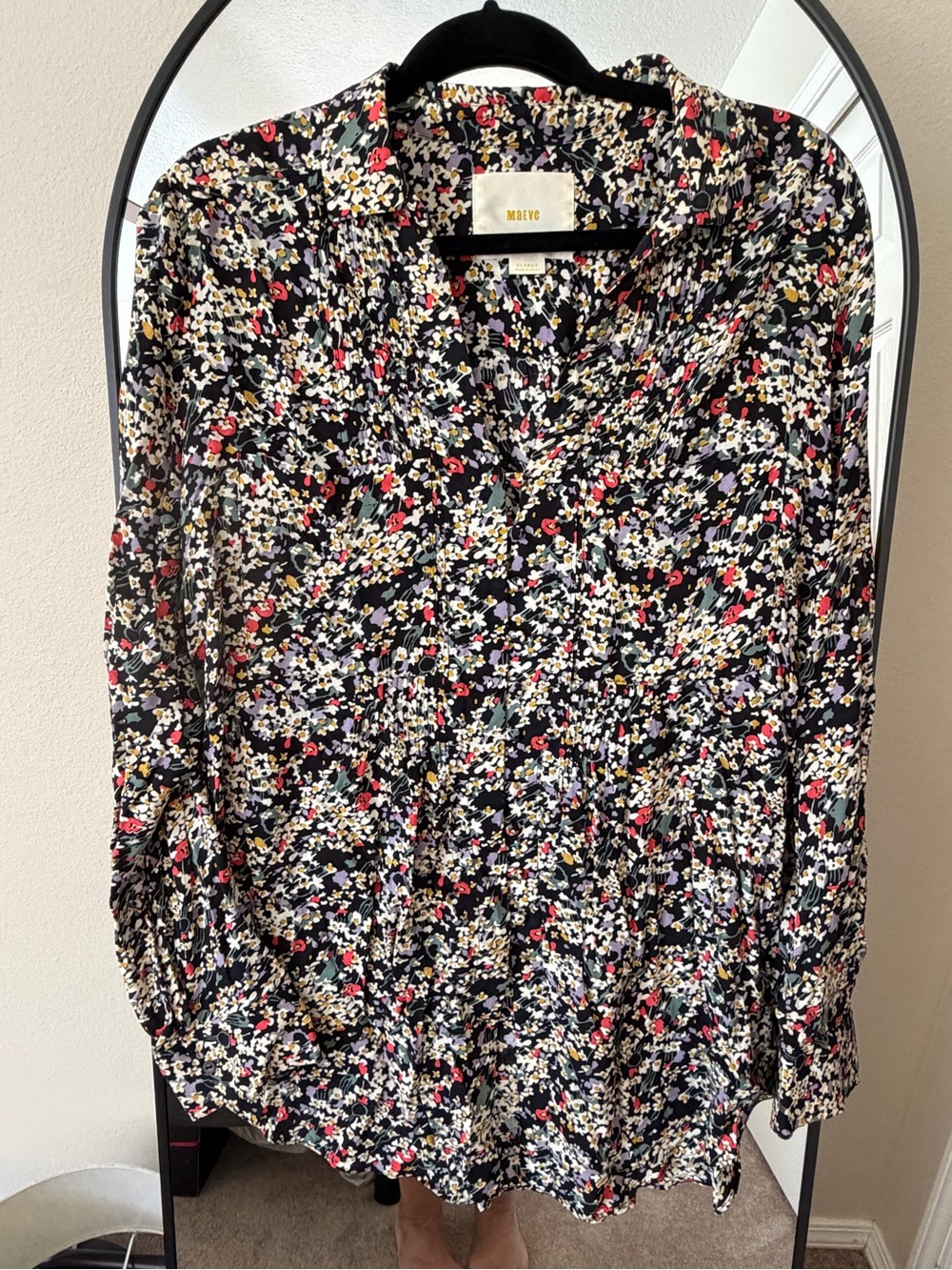Anthropologie Maeve Black Floral Button-Front Blouse